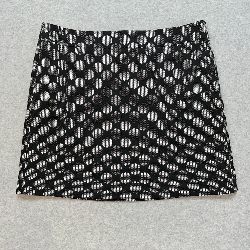 Ann Taylor LOFT Embroidered Polka Dot Skirt Women's 14 Black White Back Zip Mini